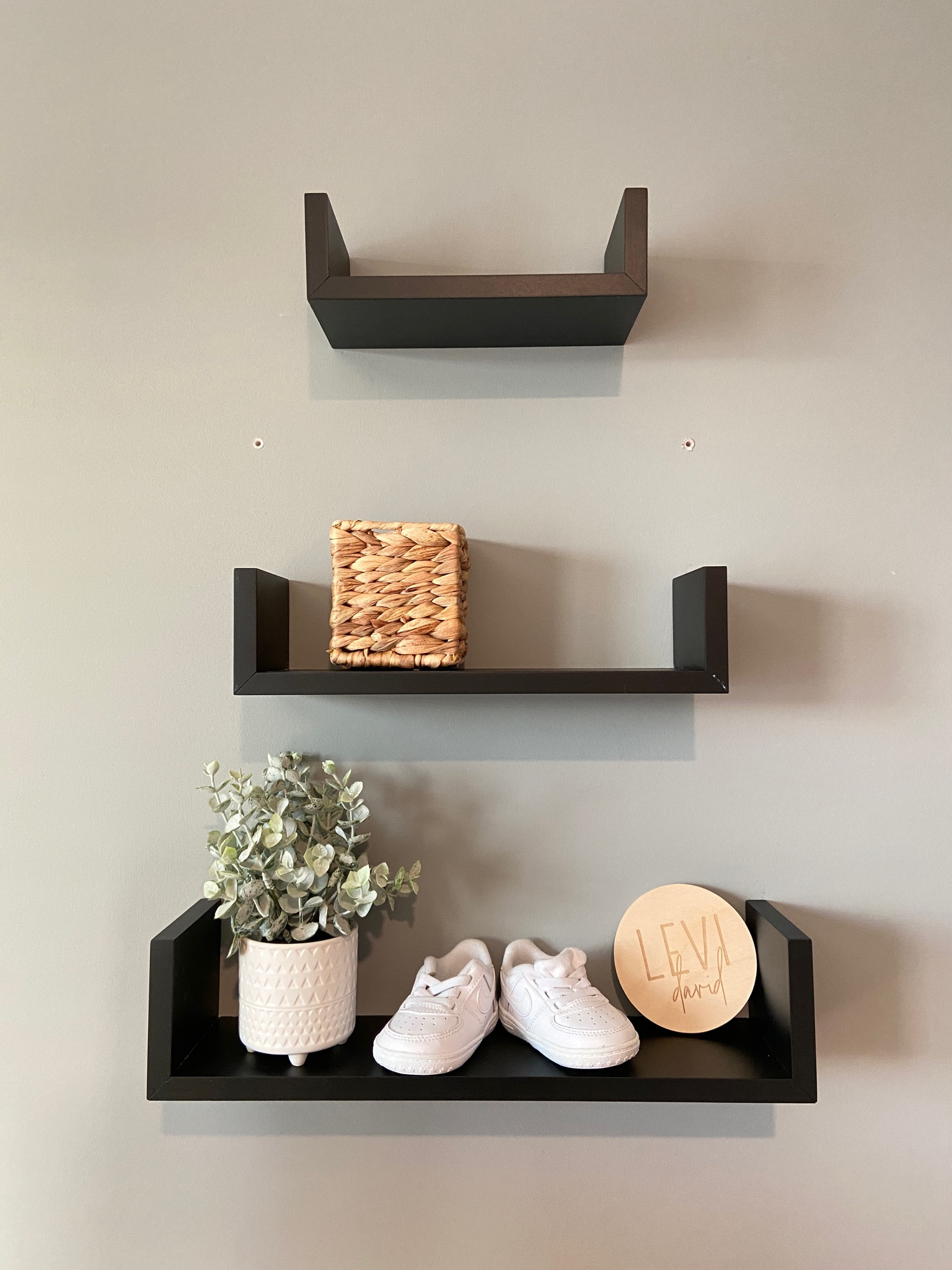 Linking these floating shelves we got for the nursery! They are a very dark wood but we actually had them painted black! 

#LTKhome #LTKbaby #LTKunder50