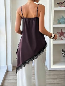 Verdusa Asymmetrical Lace Tops for Women Trendy V Neck Camisole Going Out Tops | Amazon (US)