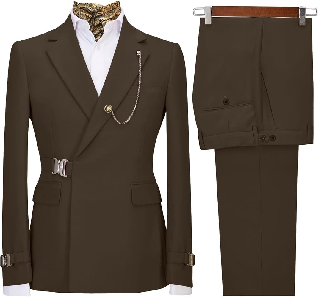 Men's Suit 2 Piece Slim Fit Suits for Men Business Casual Tuxedo Suit with Metal Clasp for Weddin... | Amazon (US)