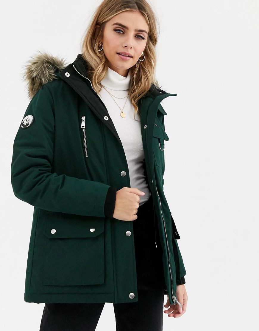 New Look faux fur hood utility jacket in green | ASOS (Global)