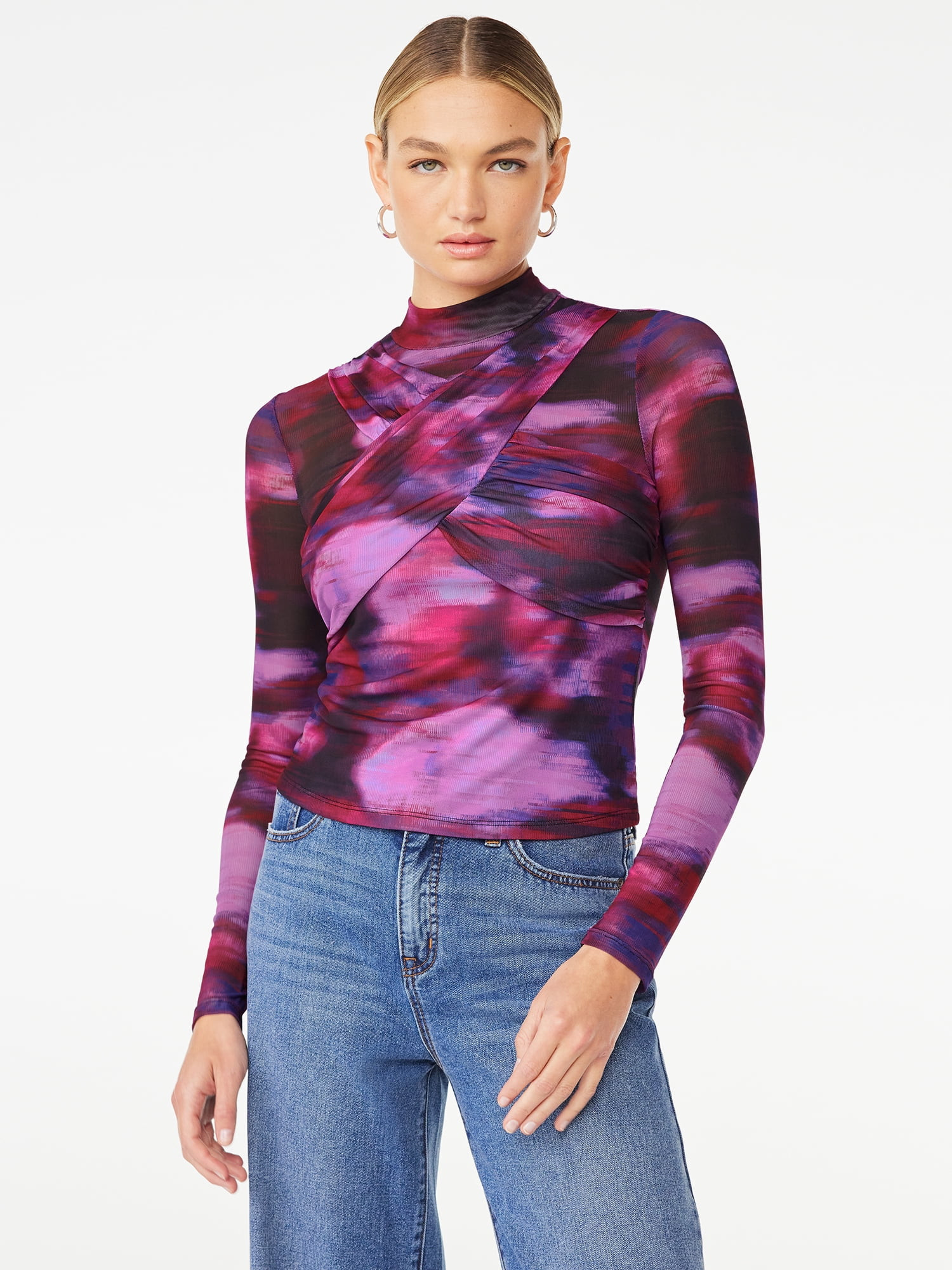 Scoop Women's Mesh Criss Cross Top, Sizes XS-XXL - Walmart.com | Walmart (US)