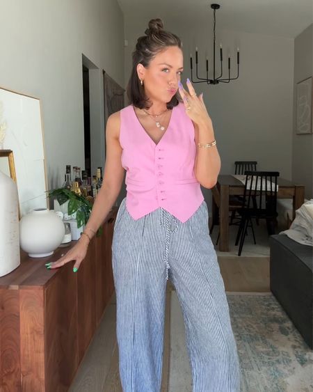 @target spring outfit inspo! Perf linen pants to wear now and into summer. XS all around. Vest runs big. #target #springoutfit #targetspring

#LTKxTarget #LTKfindsunder50 #LTKsalealert