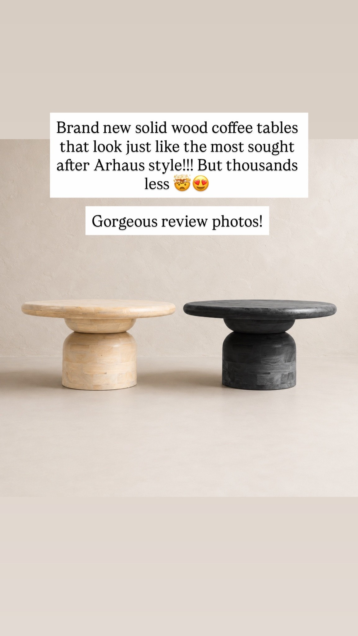 Brand new solid wood coffee tables that look just like the most sought after Arhaus style!!! But thousands less 🤯😍

Gorgeous review photos!