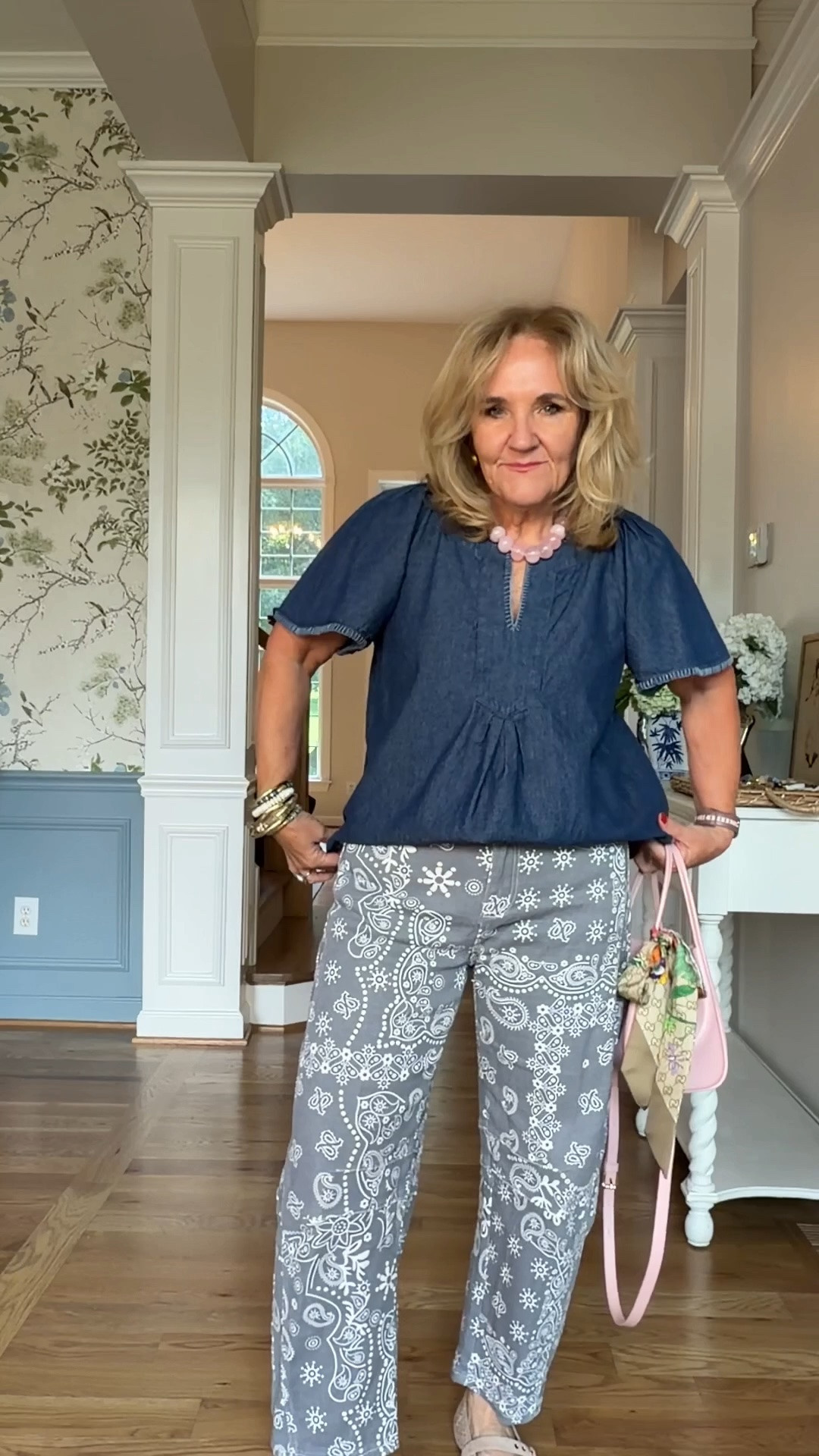 Smocked top size large I don’t like the smocking tight on me
Printed blouse size small
The denim tops I’m in a medium
Wide cuff denim size 8 fit size
Bandana jeans size medium 
Linen ish pants size medium 

Business casual teacher outfits wide cuff denim 

#LTKOver40 #LTKSaleAlert #LTKootd