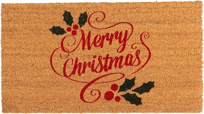Merry Christmas Door Mats Mistletoe Natural Coir Mats Non Slip Front Door Rugs for Entrance Porch... | Amazon (US)