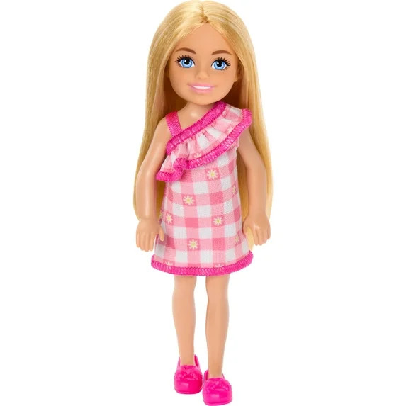 Barbie Chelsea Doll, Small Doll Wearing Removable Checked Dress with Blonde Hair & Blue Eyes | Walmart (US)