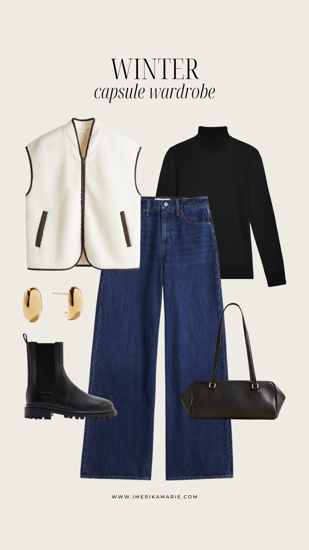 Winter Capsule Wardrobe. winter outfit. winter jeans. winter shoes. winter capsule. winter 2026. winter vest. sherpa vest. black boots. chelsea boots. black purse. turtleneck. 

 

#LTKootd #LTKSeasonal #LTKPetite