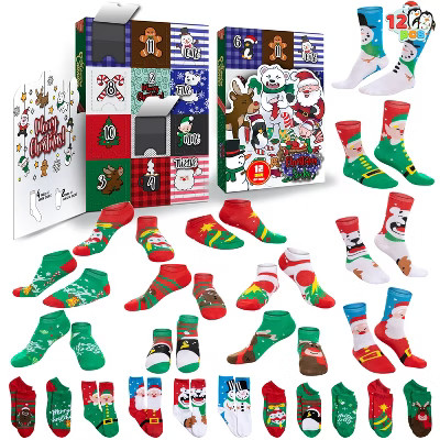Joyfy 2025 Christmas Advent Calendar: 12-Pair Warm Cotton Socks for Adult Women – 4 Knee-High &... | Target