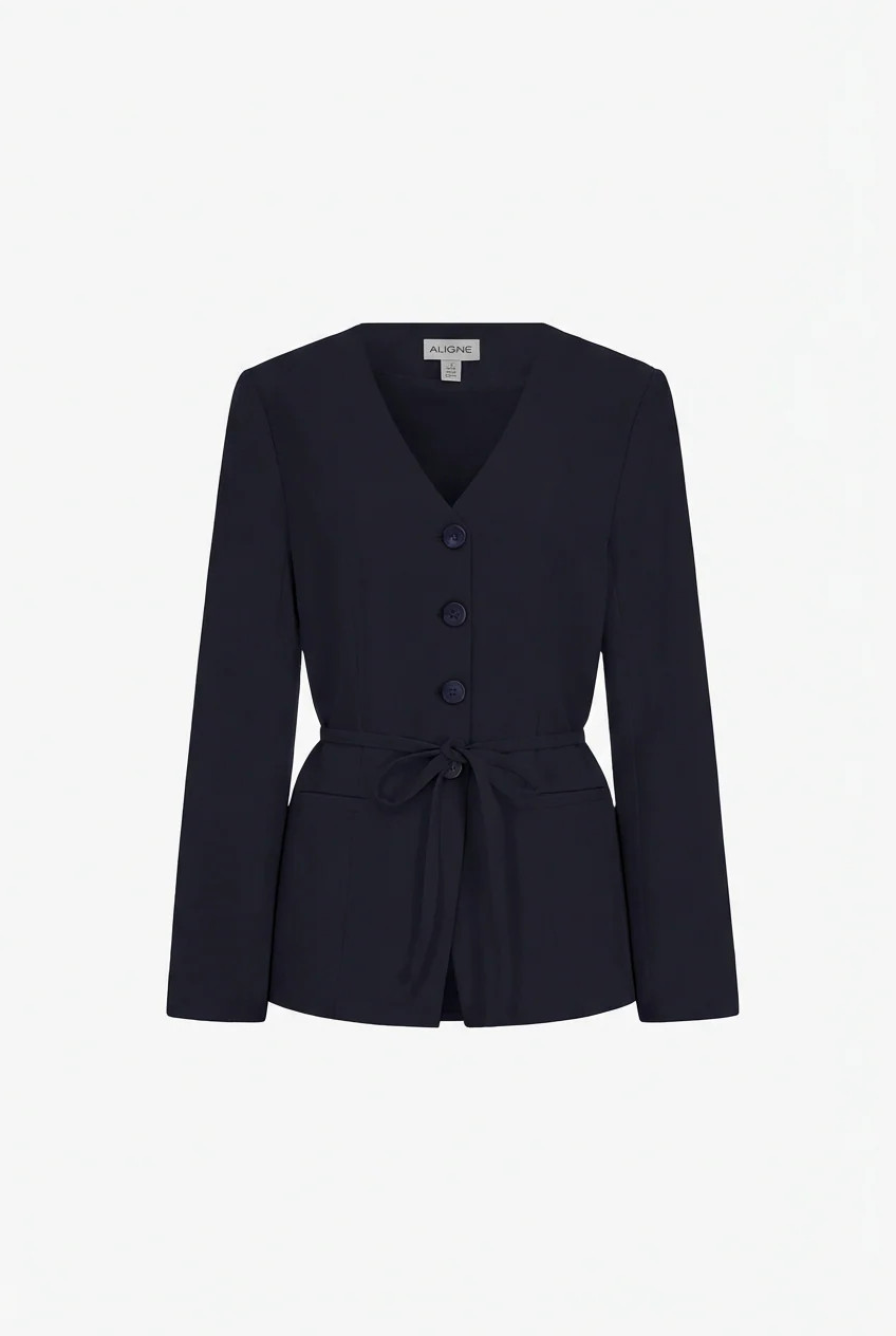 ALIGNE V Neck Tie Blazer - Blue | Parker | ALIGNE UK & EU
