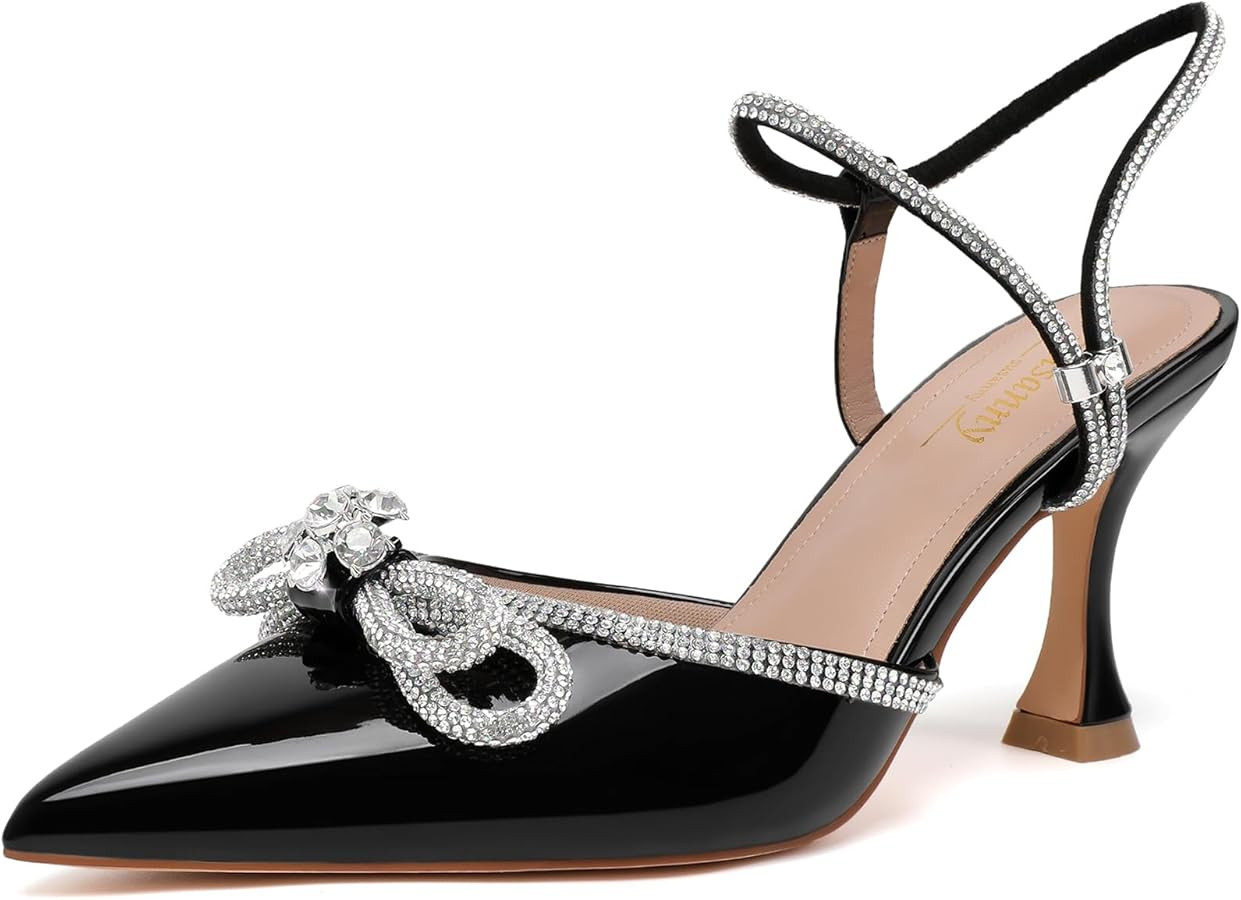 Women's Wedding Shoes Glitter Sparkly Pointed Toe Strappy High Heels Sexy Ankle Strap Pumps Brida... | Amazon (US)