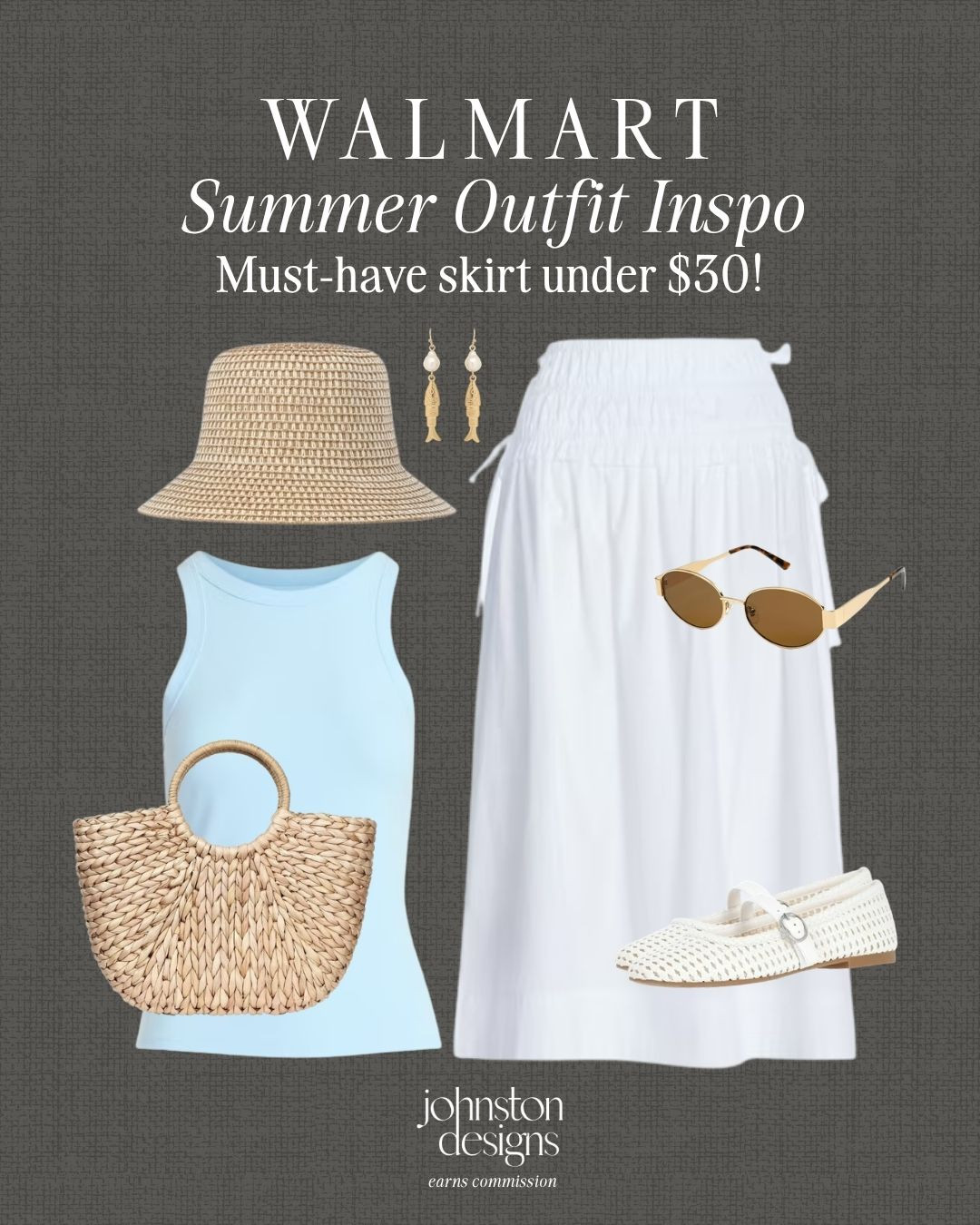 Walmart summer outfit inspo with the must-have skirt under $30, styled with soft blue and woven accessories. 🩵

Walmart summer outfit, skirt under $30, white maxi skirt, blue tank top, straw sun hat, woven handbag, white woven flats, gold sunglasses, fish drop earrings, affordable Walmart fashion, casual summer style, beach vacation outfit, feminine warm weather look, budget friendly outfit finds 

 #LTKootd #LTKSeasonal