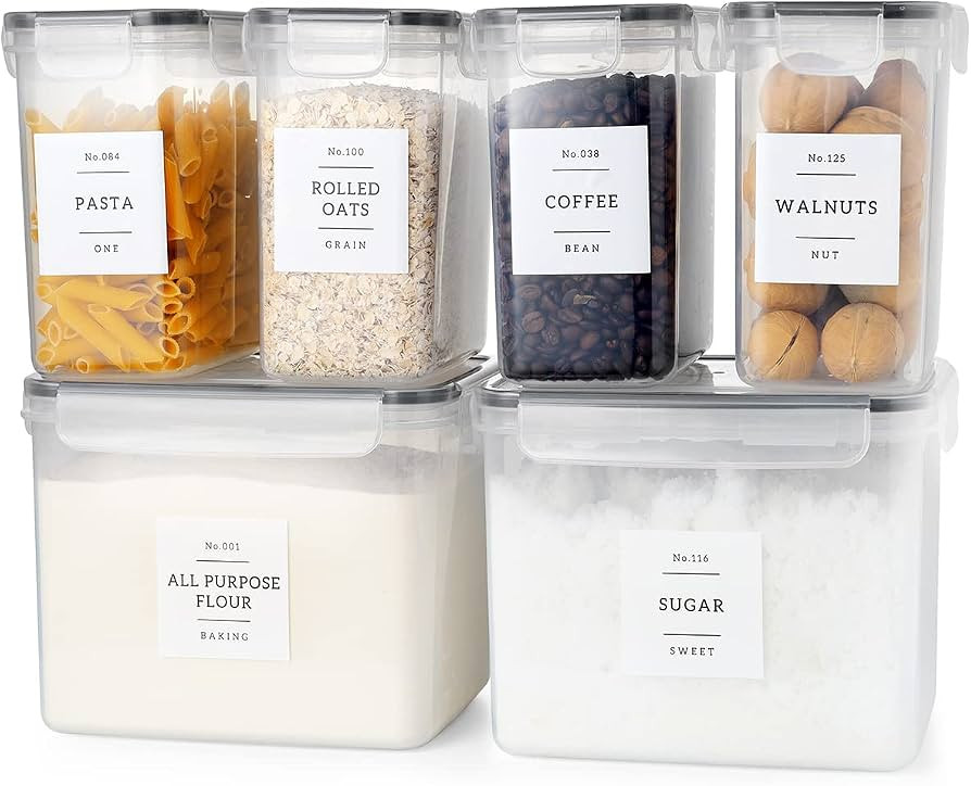 6 Pcs Airtight Flour and Sugar Containers with 132 Kitchen Pantry Labels Preprinted - Stackable P... | Amazon (US)