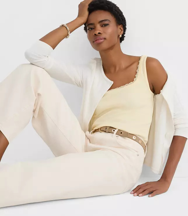 Lace Trim Perfect Ribbed Square Neck Tank Top | LOFT