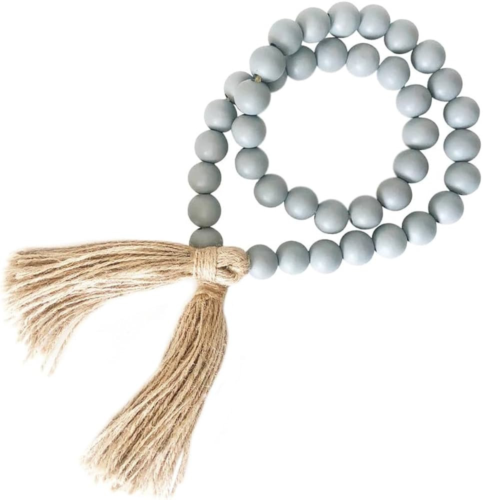Wood Bead Garland - Wooden Boho Bead Garland with Tassels - Boho Beads Home Decor for Shelf, Tabl... | Amazon (US)