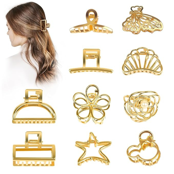 Gold Hair Clips for Women, 10 Pcs Small Gold Claw Clips for Women and Girls, Mini Metal Hair Acce... | Amazon (US)