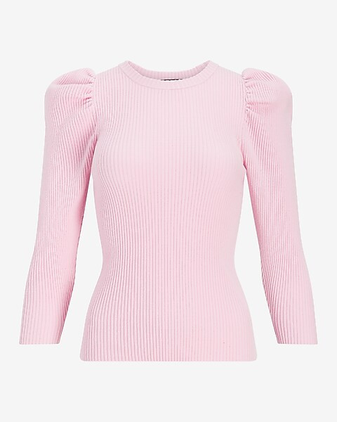 Ribbed Fitted Puff Sleeve Sweater | Express