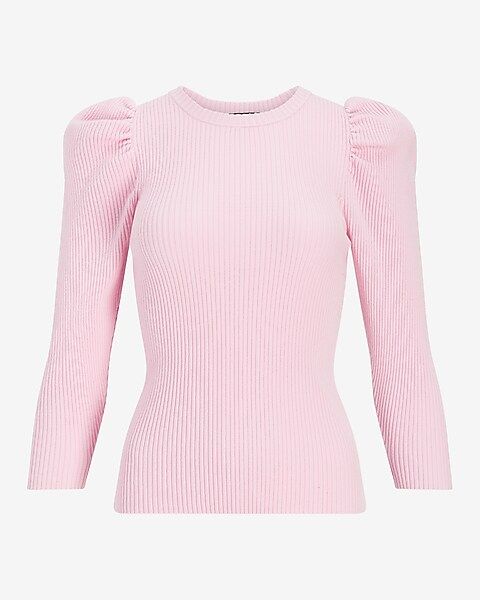 Ribbed Fitted Puff Sleeve Sweater | Express