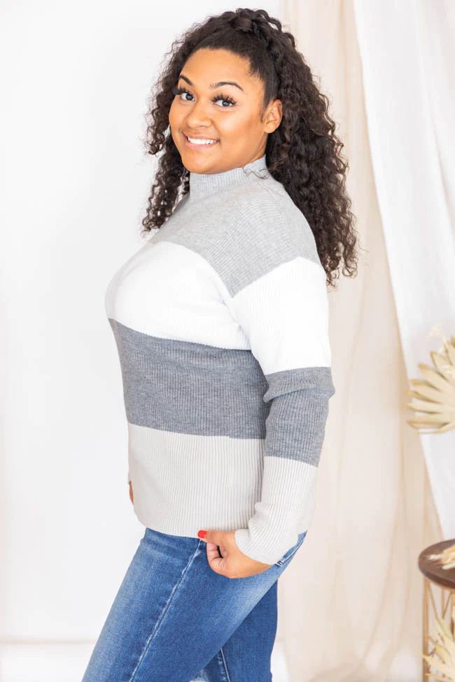 Daring Attitude Grey Striped Fitted Sweater | The Pink Lily Boutique