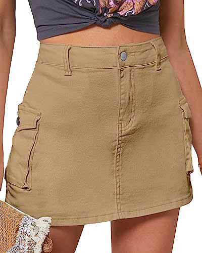 luvamia Y2K Cargo Shorts for Women Casual Summer Skorts Skirts High Waisted Mini Skorts Skirts for Women Khaki Cargo Shorts for Women Y2K Clothing Khaki Size Small Fits Size 4 Size 6 | Amazon (US)