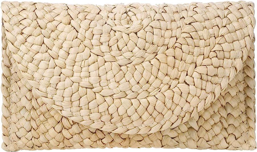 Straw Clutch Purse for Women Summer Beach Straw Bags Woven Evening Handbag Envelope | Amazon (US)