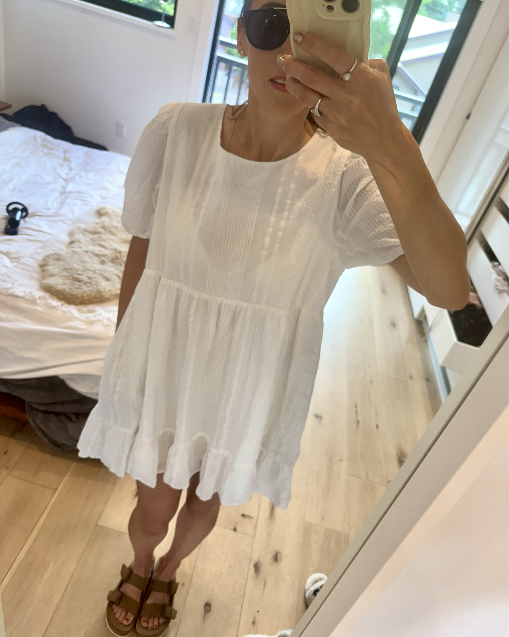 I really wanted the Ganni tie front puff sleeve dress but it’s sold out in my size everywhere…. And then…..   I found this one at the thrift store yesterday for $8⚡️.  AND IT HAS POCKETS.  Still might try the ASOS one I tagged for this post though.  And these platform birks are 👌