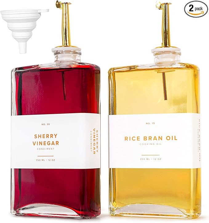 Glass Olive Oil Dispenser Bottle Set [2x12oz]: 36 Premium Gold Labels, Oil Dispenser for kitchen,... | Amazon (US)