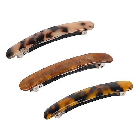 3PCS French Tortoise Shell Automatic Hair Barrettes and Retro Clasps for Women's Thick Medium Vol... | Amazon (US)