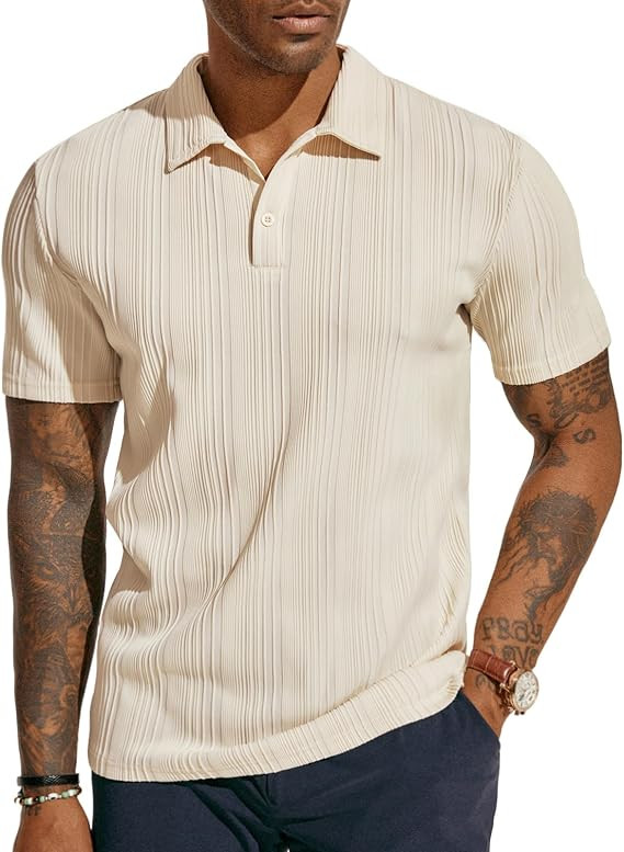 PJ PAUL JONES Mens Textured Knit Polo Shirts Regular Fit Stretchy Golf Shirts | Amazon (US)