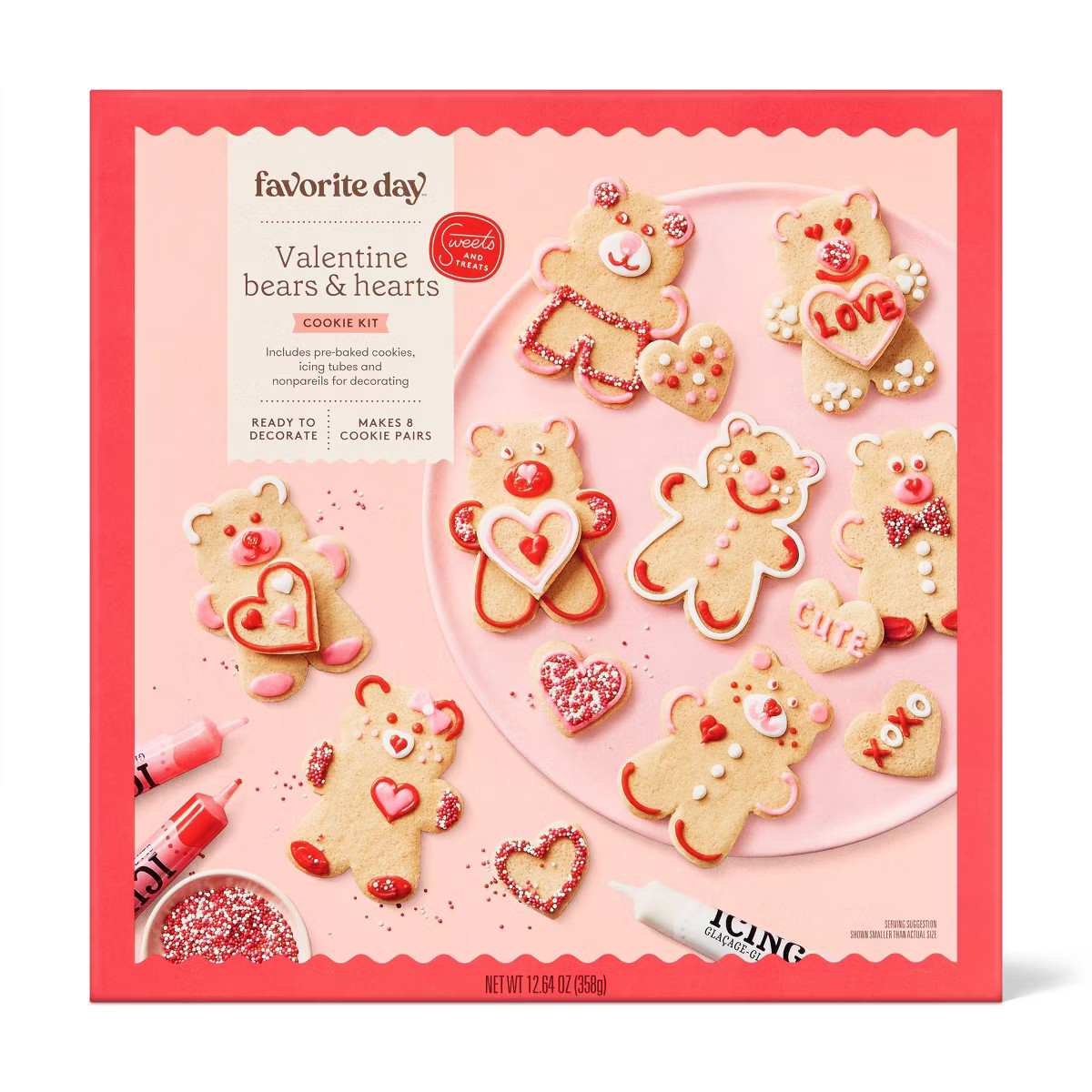 Valentine's Teddy Bear Heart Ready to Decorate Cookie Kit - 12.64oz - Favorite Day™ | Target