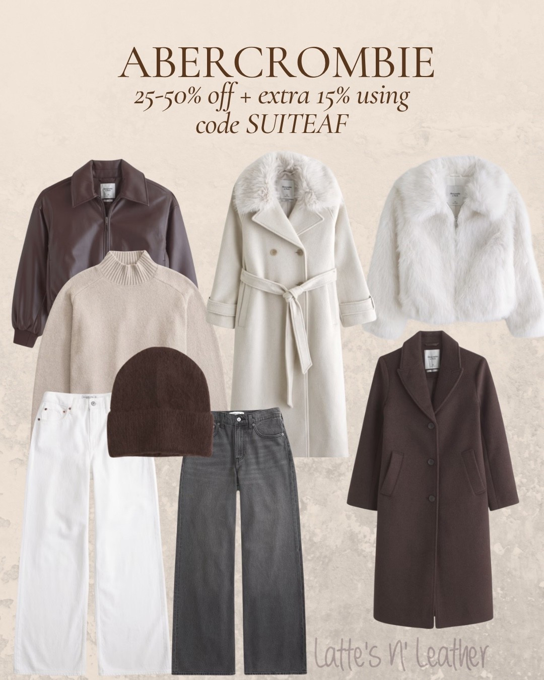 Abercrombie 25-50% off + extra 15%  off with code SUITEAF for Black Friday!  These are my favorites!


Winter coats, fur coat, faux fur coats, wool coats, tailored coats, leather coat, jeans, sweaters, beanies, hats 