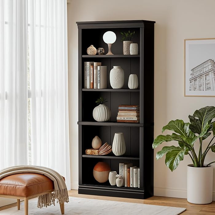 Furniwell Bookcase Bookshelves, 5-Shelf Tall Bookcase 71" Wood Open Display Floor Bookshelf, Larg... | Amazon (US)