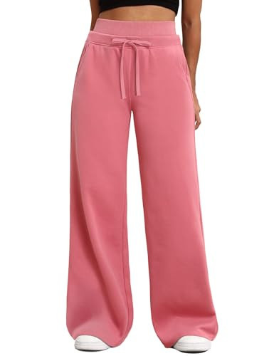 HeSaYep Women's Wide Leg Sweatpants High Waisted Baggy Sweat Pants Drawstring Straight Leg Casual Trousers with Pockets, Pink S | Amazon (US)