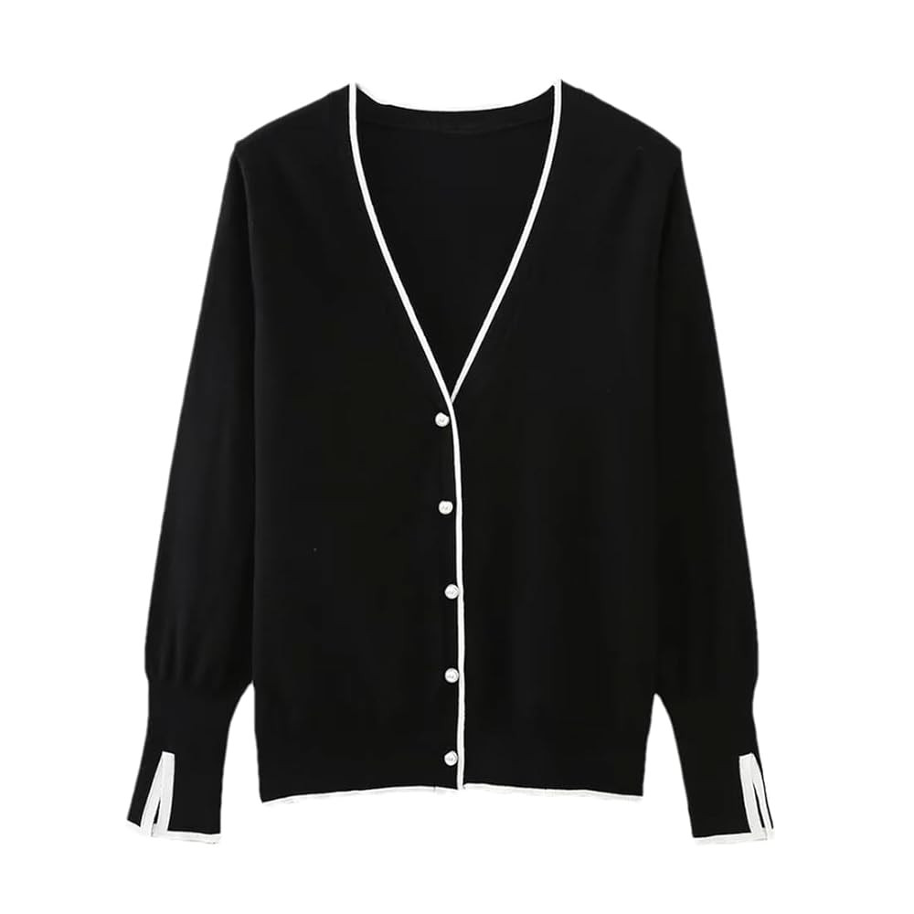 Women Autumn Office Style V-Neck Long Sleeve Elastic Knitted Cardigan Casual Single-Breasted Swea... | Amazon (US)