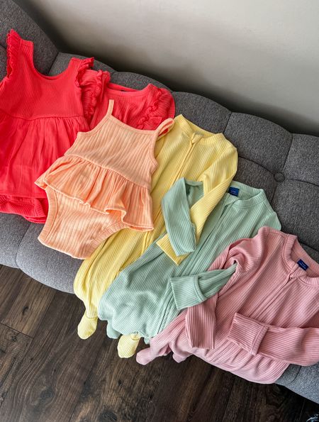Excellent haul for baby Mackenzie at Old Navy recently!! Also got a clearance ruffle sleeve top for big sis to match in that gorgeous electric coral color on the left. We loved their rib knit sleepers with Alexis and wanted to buy a few more for baby number two. Lots of marks downs and clearance to be shopped!

#LTKkids #LTKbaby #LTKsalealert