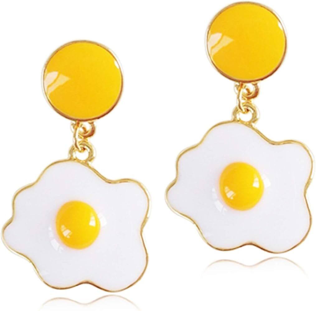 ANDPAI Chic Funny Cute 14k Gold Enamel Fried Egg Stud Earring Poached Egg Dangle Drop Earrings fo... | Amazon (US)