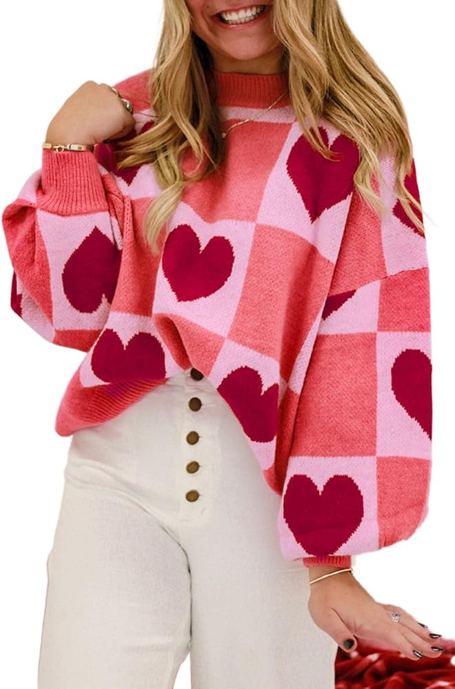 Valentines Sweater Women Love Sweatshirts Heart Graphic Knit Plus Size Sweaters Valentine Day Ove... | Amazon (US)