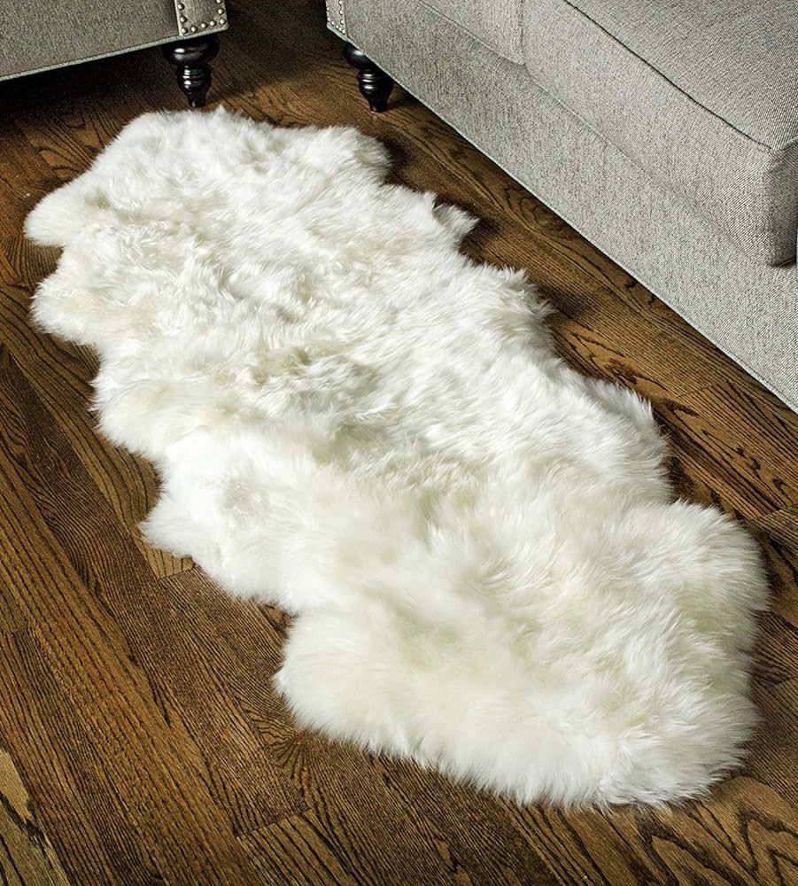 Super Area Rugs Genuine Sheepskin Rug 2x6 Soft & Natural Bedside Area Rug, Natural, Double Pelt | Amazon (US)