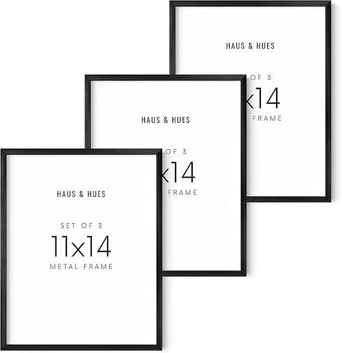 HAUS AND HUES Picture Frame Set of 3, Black Aluminum, 11x14 inches, Modern Style | Amazon (US)