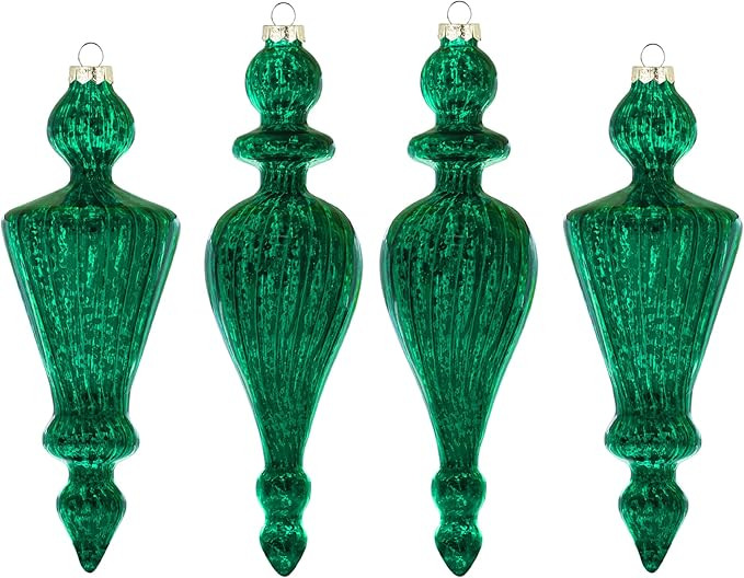 KI Store Green Mercury Glass Christmas Ornaments Set of 4 Large Hanging Christmas Icicles Finials... | Amazon (US)