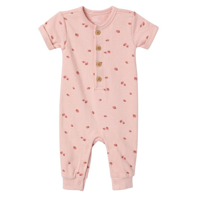 Modern Moments by Gerber Gender Neutral Short Sleeve Henley Romper, Sizes 0/3 Months - 24 Months | Walmart (US)