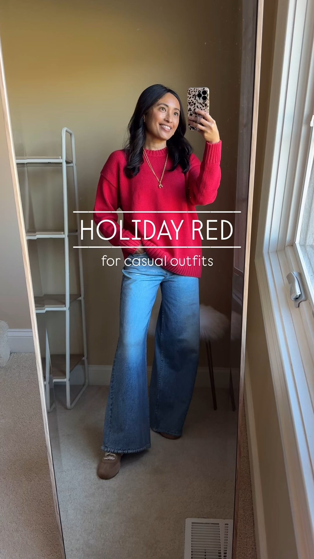 Holiday red, but make it casual. 
I love this classic red which is universally flattering. 
This is the perfect oversized 100% cotton sweater. I stayed true to size  It is available in multiple colors. 
I have had past seasons of their all cotton sweaters and still wear them. They wash and wear well. 
I plan on wearing this sweater mostly with jeans, but you could easily dress it up with black bottoms. 
Here I am wearing sweatpant jeans. 
Keeping the look casual with sneakers; would wear heeled booties for dress up. 
Gold jewelry looks great with this red. 



#LTKSaleAlert #LTKHoliday #LTKOver40