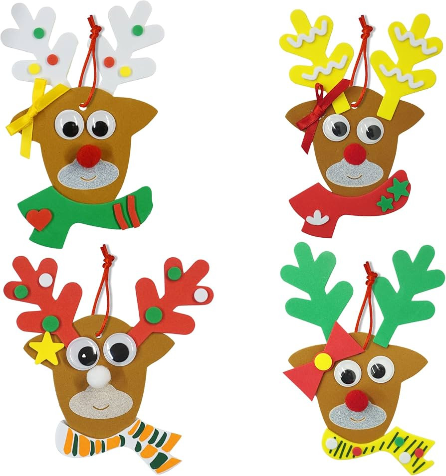 4E's Novelty Reindeer Christmas Ornament Craft for Kids (12 Pack) Updated Edition - Foam Bulk Art... | Amazon (US)