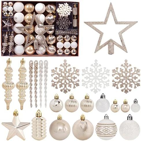 Christmas Tree Ornaments Set, 78 Pack Christmas Ornaments Decorations for Christmas Tree Champagn... | Amazon (US)