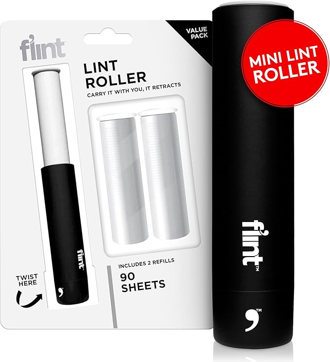 Flint Classic Black Retractable Mini Lint Roller with 90 Extra Sticky Sheets, Small and Portable ... | Amazon (US)