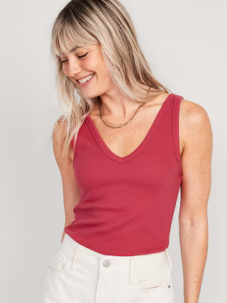 First-Layer Rib-Knit V-Neck Tank Top for Women | Old Navy (US)