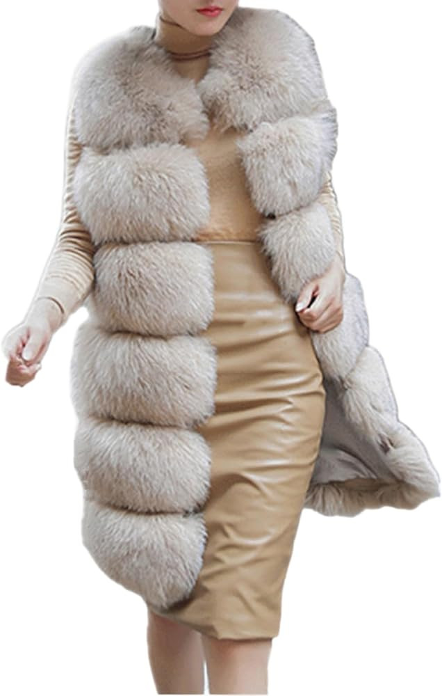 Lisa Colly Women's Faux Fox Fur Coat Jacket Winter Sleeveless Faux Fur Vest Outwear | Amazon (US)