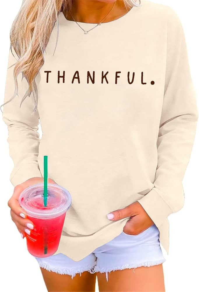 Thanksgiving Sweatshirts for Women Thankful Letter Print Pullover Long Sleeve Gift Fall Shirts To... | Amazon (US)