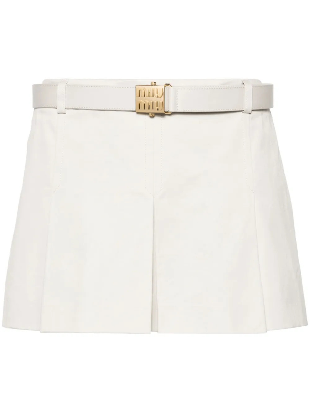 Miu Miu logo-buckle pleated miniskirt - Neutrals | Farfetch Global