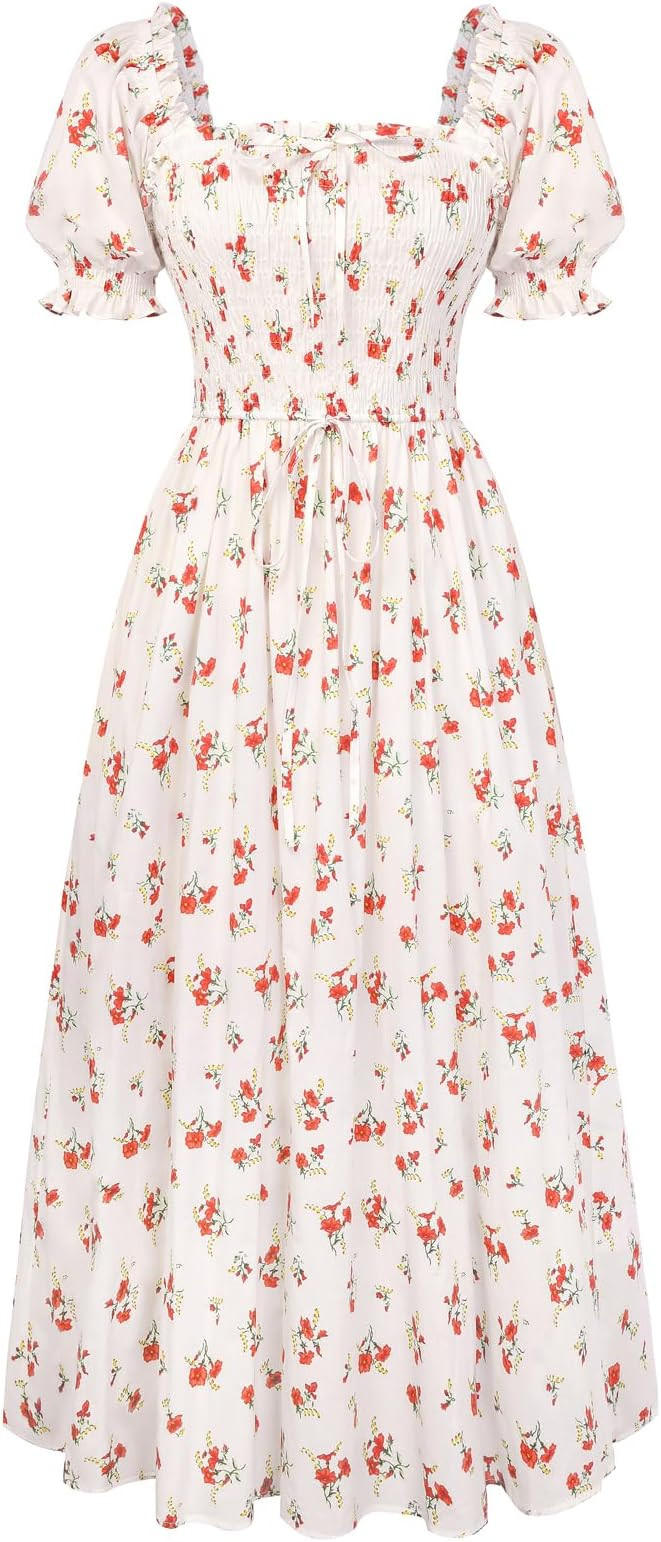 Scarlet Darkness Women 2026 Floral Dress Cottagecore Cotton Dresses Short Sleeve Square Neck Smoc... | Amazon (US)