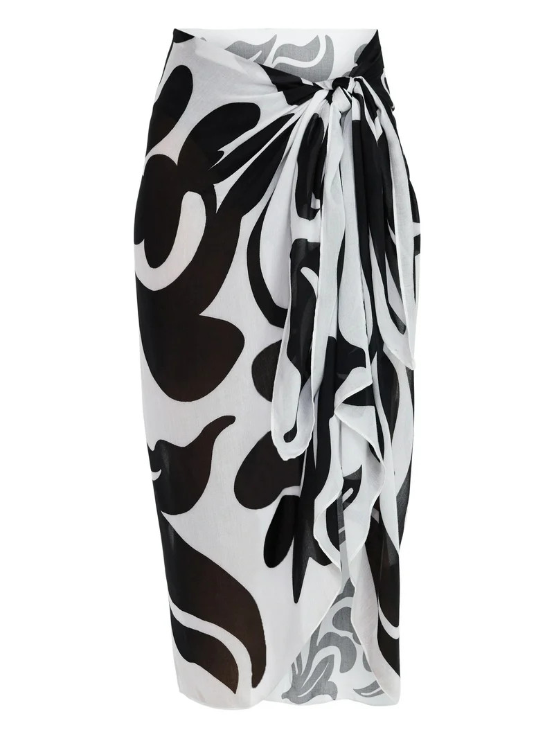 Time and Tru Women's Printed Pareo, One Size, Abstract Floral Winter White | Walmart (US)
